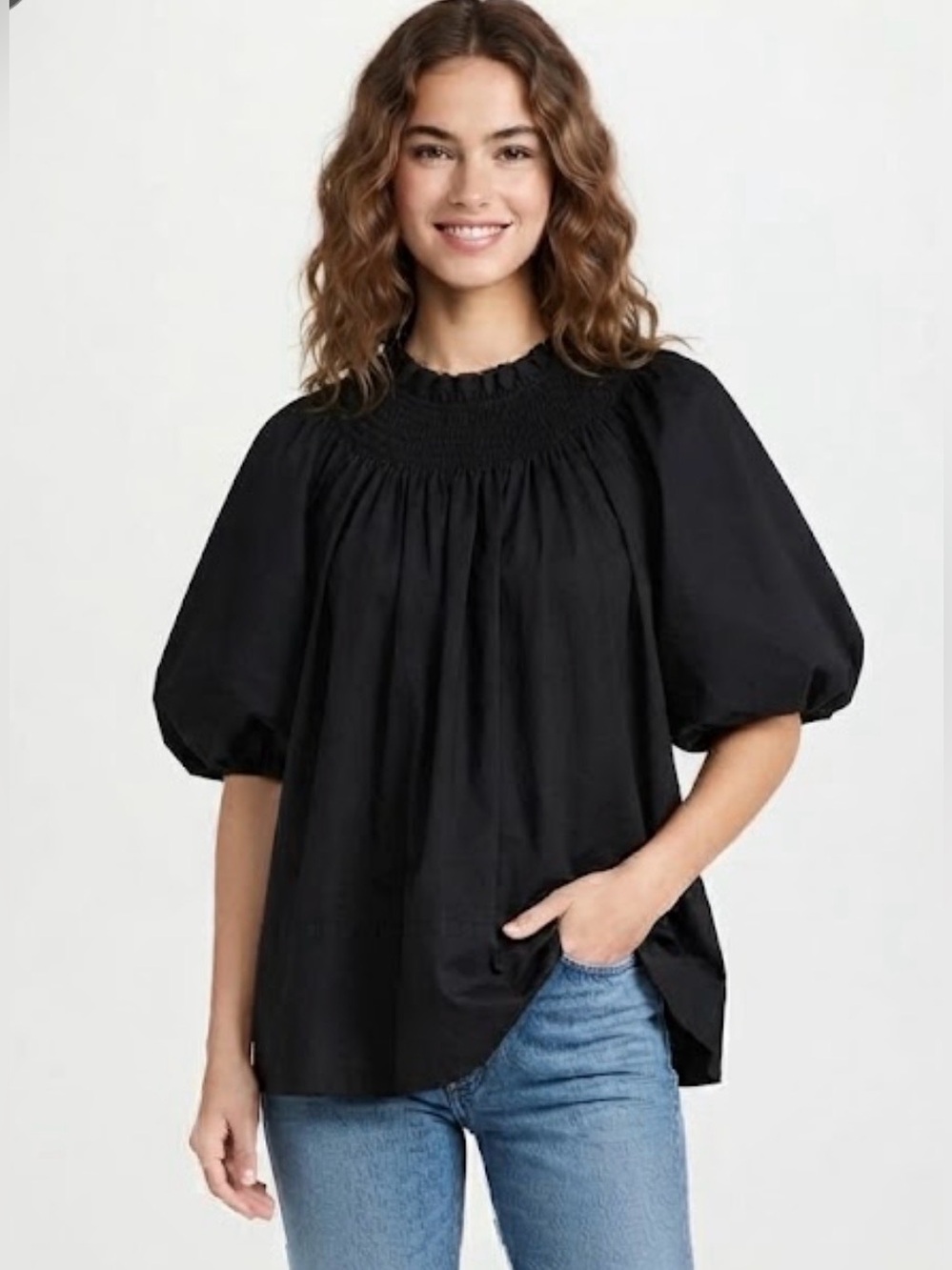 J. Crew Black Smocked Yoke Puff Sleeve Blouse like new Small